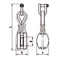 Drawing of CLGR® Nylon Rope Wooden Block Single Wheel