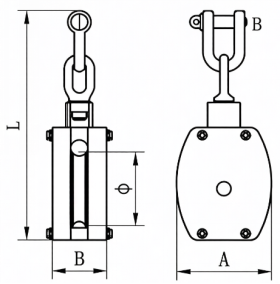 Drawing of CLGR® JIS Ship Wooden Block With Shackle Single Sheave
