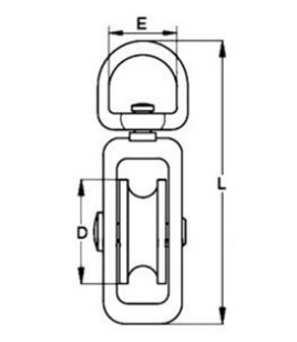 Drawing of CLGR® Single Wheel Awning Pulleys Swivel Pulley