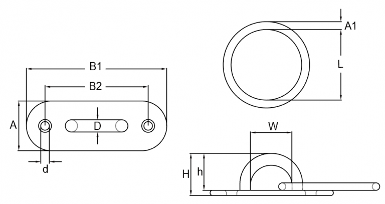 drawing of CLGR® Stainless Steel Oblong Pad Eye Plate with Ring drawing of CLGR® Stainless Steel Oblong Pad Eye Plate with Ring