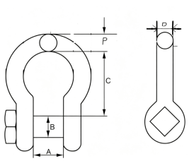 Drawing of CLGR® Commercial Bow Shackle Square Head Pin Drawing of CLGR® Commercial Bow Shackle Square Head Pin