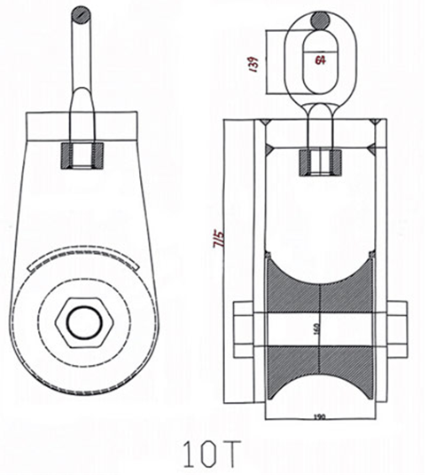 10T-Drawing of CLGR® Trawl Block with Swivel Eye Single Sheave CRB Type 