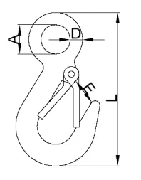 Drawing of CLGR® Stainless Steel Large Eye Hook with Latch