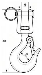 Drawing of CLGR® Stainless Steel Clevis Swivel Hook with Latch Drawing of CLGR® Stainless Steel Clevis Swivel Hook with Latch