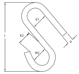 Drawing of CLGR® Stainless Steel Long Arm S Hook Drawing of CLGR® Stainless Steel Long Arm S Hook