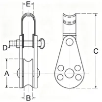 drawing-of-clgr®-pulley-block-with-bracket-and-removable-pin-stainless-steel