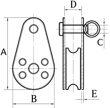 Drawing of CLGR® Stainless Steel Pulley Block with Removable Pin Drawing of CLGR® Stainless Steel Pulley Block with Removable Pin
