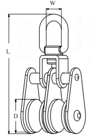 Drawing of CLGR® Stainless Steel Double Sheave Swivel Eye Block Drawing of CLGR® Stainless Steel Double Sheave Swivel Eye Block