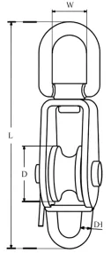 Drawing of CLGR® Swivel Eye Pulley With Becket Eye With Safety Pin Single Sheave Stainless Steel 