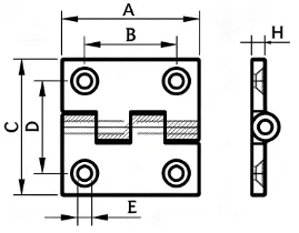 Drawing of CLGR® Stainless Steel Square Hinge with 4 Holes Drawing of CLGR® Stainless Steel Square Hinge with 4 Holes