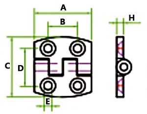 Drawing of CLGR® Stainless Steel Butt Hinge 38mm Drawing of CLGR® Stainless Steel Butt Hinge 38mm