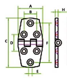 Drawing of CLGR® Stainless Steel Strap Hinge with 6 Holes Drawing of CLGR® Stainless Steel Strap Hinge with 6 Holes