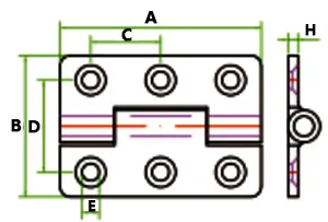drawing of CLGR® Stainless Steel Square Hinge Six Holes 100mm 120mm drawing of CLGR® Stainless Steel Square Hinge Six Holes 100mm 120mm
