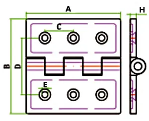 drawing-of-clgr®-stainless-steel-square-hinge-strap-hinge-with-six-holes-100mm