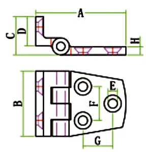 Drawing of CLGR® Stainless Steel Strap Hinge Cabinet Hinge with 5 Holes 54/66mm