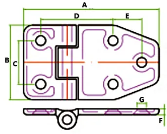 Drawing of CLGR® Stainless Steel Strap Hinge Cabinet Hinge with 5 Holes 65*118mm Drawing of CLGR® Stainless Steel Strap Hinge Cabinet Hinge with 5 Holes 65*118mm