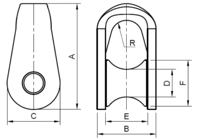 Drawing of CLGR® Mandal Fairlead Shackle Stainless Steel Drawing of CLGR® Mandal Fairlead Shackle Stainless Steel