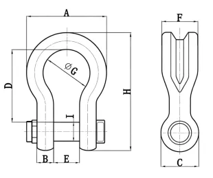 Drawing of CLGR® G80 Wide Body Shackle with Bolt Pin Drawing of CLGR® G80 Wide Body Shackle with Bolt Pin